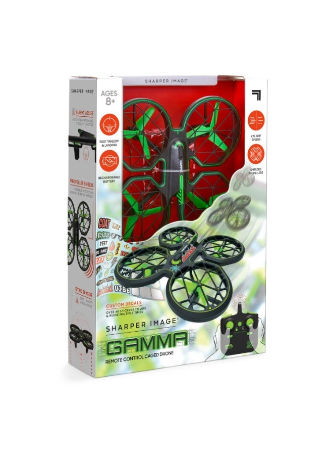 Sharper Image® Gamma RC Caged Drone 6.9inch 150 Feet Range Remote Control Toy for Kids 8+ Years, with 40 Reusable Stickers for Personalized Design - Image 2